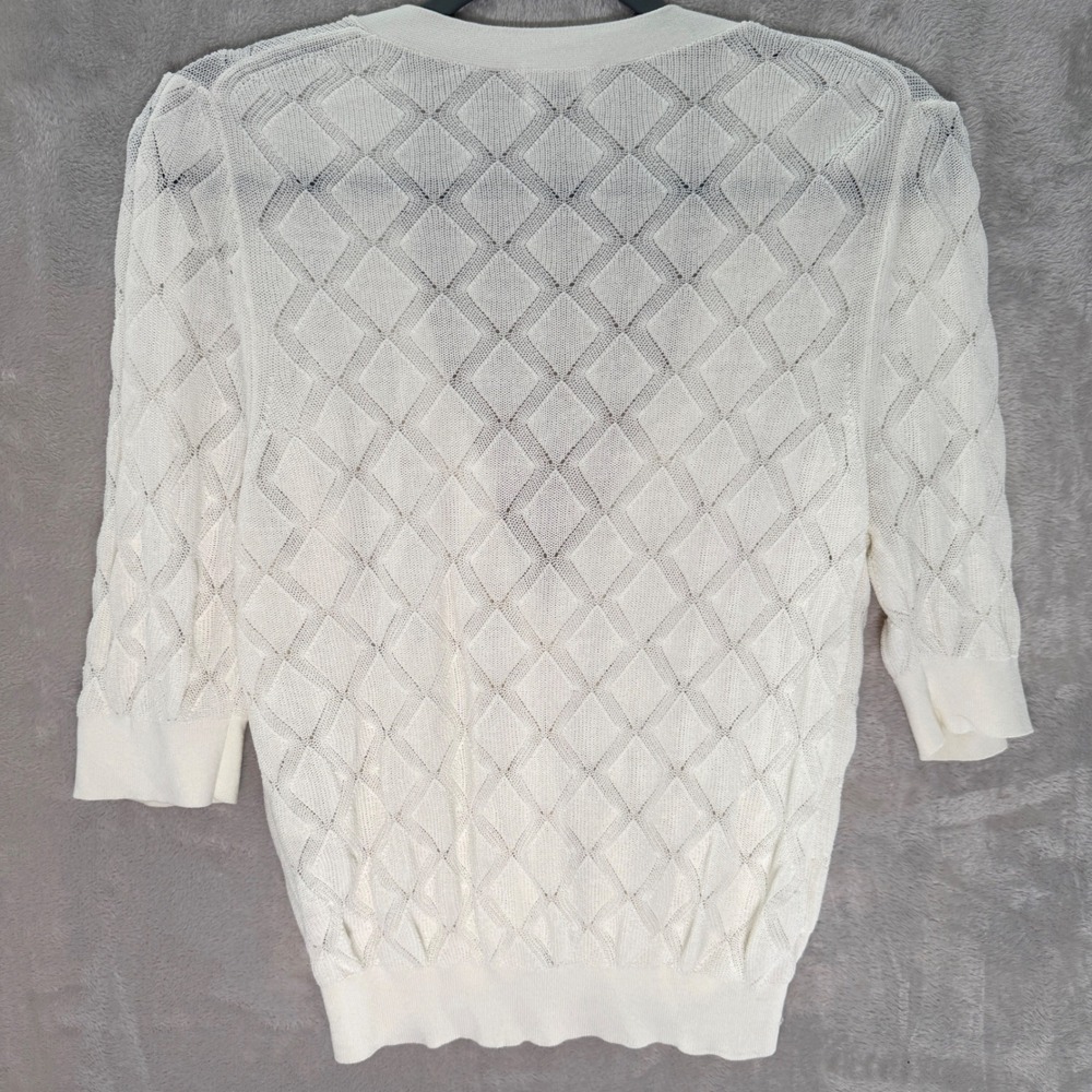 Wilfred Diamond Knit Half Sleeve Cardigan Women Size M preppy chic‎ Cream Dainty - Picture 2 of 9